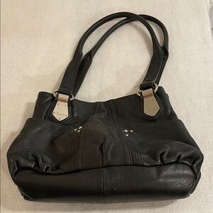 Tignanello Black Leather Double-Handle Shoulder Bag